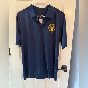 Milwaukee Brewers Fanatics Navy Polo with Yellow Accent